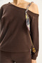 Women's Bitter Brown Shawl Accessory One-Shoulder Top and Loose Trousers Thessaloniki Set 6940 60283708 - 5