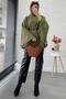 Single Button Belted Gabardine Poncho - Khaki - 5