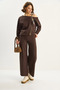Women's Bitter Brown Shawl Accessory One-Shoulder Top and Loose Trousers Thessaloniki Set 6940 60283708 - 4