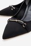 Women's Heeled Shoes with Front Accessories; Black Skin - 3