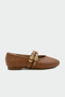 Pari Taba Leather Women's Ballerinas with Gold Buckle