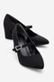 Women's Piped Buckle Heeled Shoes; Black Zra