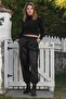 Black Pocketed Elasticated and Tied Waist Elasticated Leg Casual Faux Leather Knitted Trousers 96 60 - 5