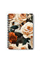 Beige Roses No:2 Design Wire Spiral A5 Squared 4-Piece Souvenir, Memory, School Notebook Set - 4