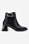 Simple Square Buckle Blunt Toe Heeled Boots Black Leather - 2
