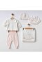 Hospital Release Newborn Baby Girl 5-Piece Cotton Hospital Release Set Ecru & Pink Rabbit Patterned