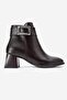 Simple Square Buckle Blunt Toe Heeled Boots Brown Leather - 2