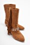 Selora Tan Suede Tasseled Genuine Leather Buckle Women's Western Boots