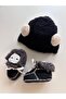 Welcome Baby Gift |   Black Plush Beret and Leather Booties Set