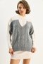 Women's Cream Gray Color Blocked Oversize Knitwear Sweater Tk251078 60283721 - 3