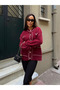 Women's Crew Neck Double Pocket Buttoned Cardigan Burgundy - 6