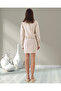 Women's Natural Regular Fit Long Sleeve Linen Mini Dress - 4