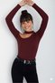 Burgundy One Shoulder Women Ribbed Knit Blouse - 3