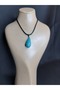 Blue Turquoise Stone and Faux Leather Cord Necklace