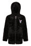 Girl's Black Hooded Plush Jacket