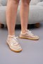 Beige Flat-Soled Lace-Up Women's Sneakers - 6