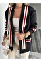 Black Red Striped Sweat Cardigan - 6
