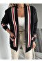 Black Red Striped Sweat Cardigan - 3