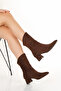 Women's Black Ruffled Different Design Thin Heel Women's Boots - 4