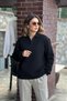 Women's Black Polo Collar Cotton Soft Thick Fabric Oversized Sweatshirt - 2