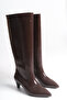 Women's Brown Patent Leather Heeled Pointed Boots