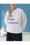 Women's Crew Neck Slogan Printed Oversized Knitted Cotton Sweatshirt