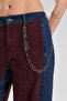 Women's Suede Fabric Paneled Chain Detailed Design Trousers - 7