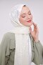 Ecru Large Floral Patterned Deluxe Devore Shawl - 3