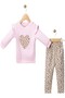 Baby Girl Leopard Patterned Heart Embroidered 2-Piece Set (Sweatshirt + Leggings) 3-6-9-12Months - 4