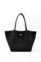 Black Suede Shk159 Faux Leather, Lined, Snap Fastener, Lock Detail Handbag, Arm Bag, and Shoulder Bag