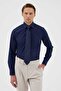 Navy Blue 100% Cotton Classic Collar Poplin Navy Blue Men's Shirt - 3