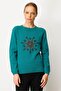 Women's Crew Neck Snowflake Embroidered Wool Sweater Early Ad