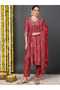 Maroon Ethnic Motifs Printed Flared Kurta Trouser With Dupatta