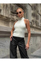 Women's White Fisherman Halter Neck Backless Soft Textured Knit Bustier Blouse - 4