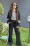 Girl's Leopard Printed Sleeveless Badi Leopard Striped Detail Jacket Black Tracksuit Set - 4