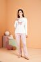 100% Cotton Single Jersey Printed Striped Women's Pajama Set - 3