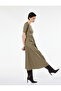 U Neck Short Sleeve Belt Detail A-Line Long Dress