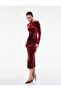 Long Velvet Dress with Drape Detail Long Sleeve Crew Neck - 4
