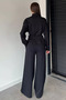 Black Women's Belt Detailed Jacket Waist Elasticated Trousers Two-Piece Set - 4
