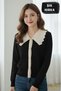 Women's Knitwear Polo Neck Buttoned Corded Fabric Cardigan