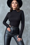 Women's 2-Piece Black and White Finger Detail Bodysuit Long Sleeve - 2