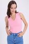 Women's Slim Fit Slim Fit V-Neck Zero Sleeve Cotton Ribbed Pink Blouse - 2