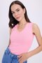 Women's Slim Fit Slim Fit V-Neck Zero Sleeve Cotton Ribbed Pink Blouse