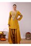 Embroidered Mustard Yellow Kurta with Drape Garara/Sharara