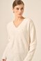 Women's Pearl Detailed Diamond Patterned V-Neck Sweater Ecru 25057