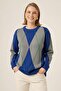Women's Comfortable Cut Diamond Patterned Sweater Cobalt Blue 25094