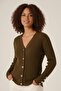 Women's Openwork V-Neck Knitwear Cardigan Brown 25237