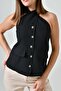 Black Tie-Neck Vest with Pocket Detail and Low Back Cutout Black 46 - 4