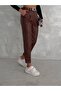 Women's High Waist Masculine Classic Leather Pants with Belt Inside Suede Winter - 4