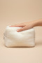 Cream Plush Makeup Bag, Zippered, Single Compartment Travel and Cosmetic Organizer Soft Textured - 4